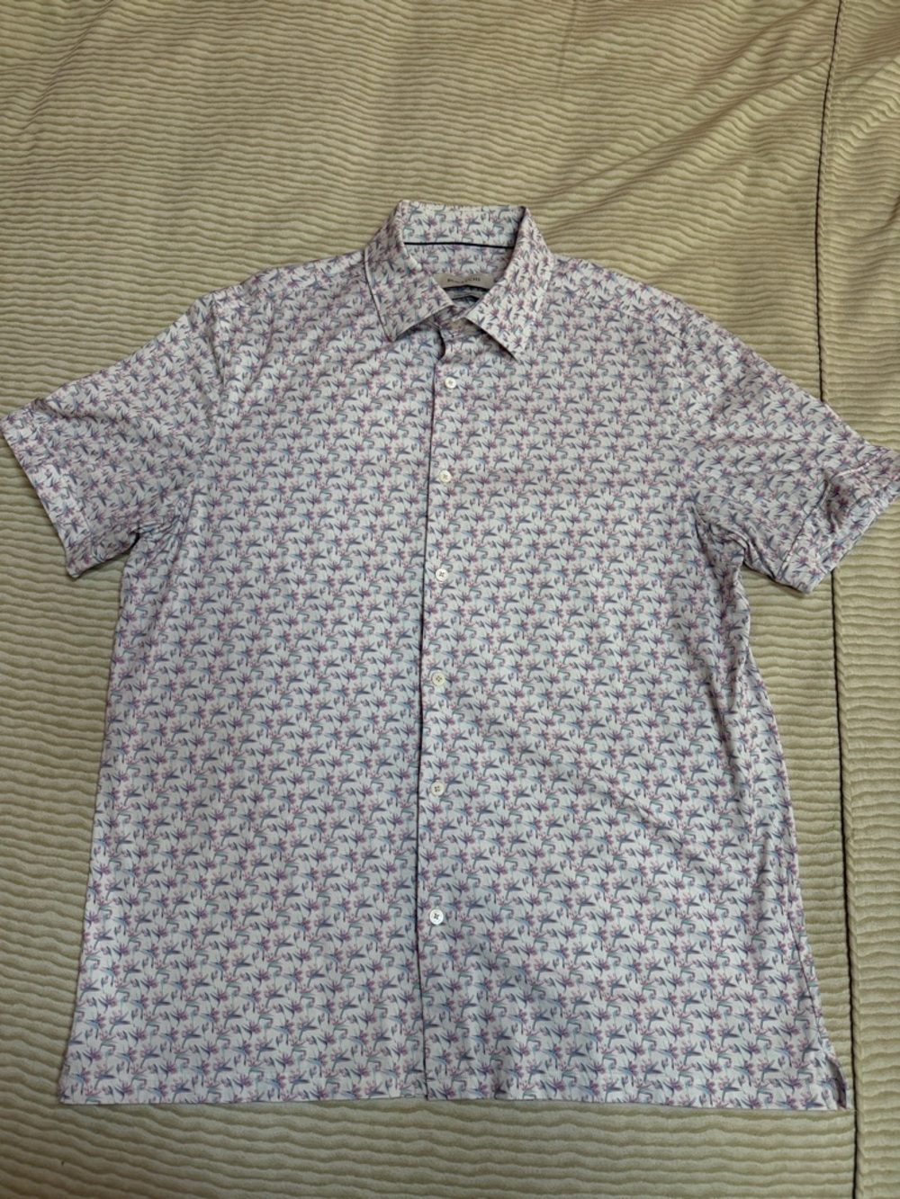 Bugatchi Men's Large Short-Sleeve Palm Print Button-Up Shirt - Light Pink/White